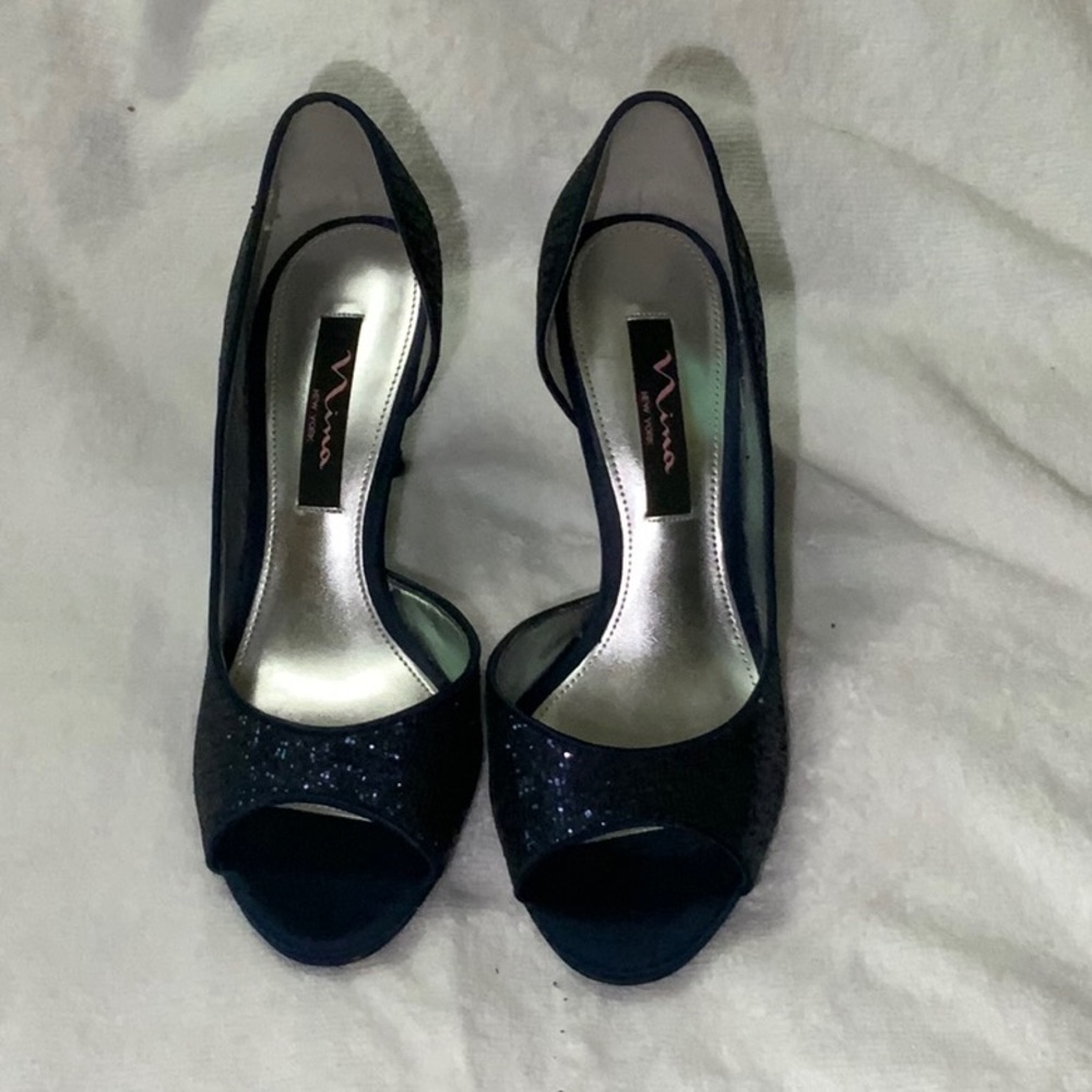 Navy blue sparkly shoes